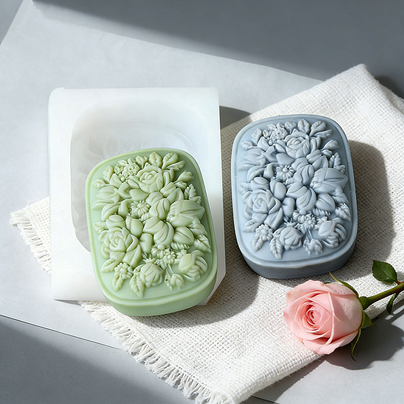 Soap Making Home - Square Floral Silicone Soap Mold with